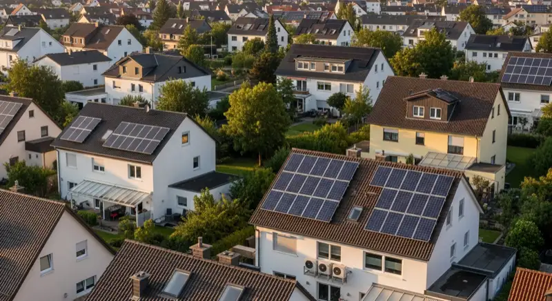 Wohngebiete in Mainz mit verschiedenen Bauformen, typische Einfamilienhäuser und Dachstrukturen aus der Luft