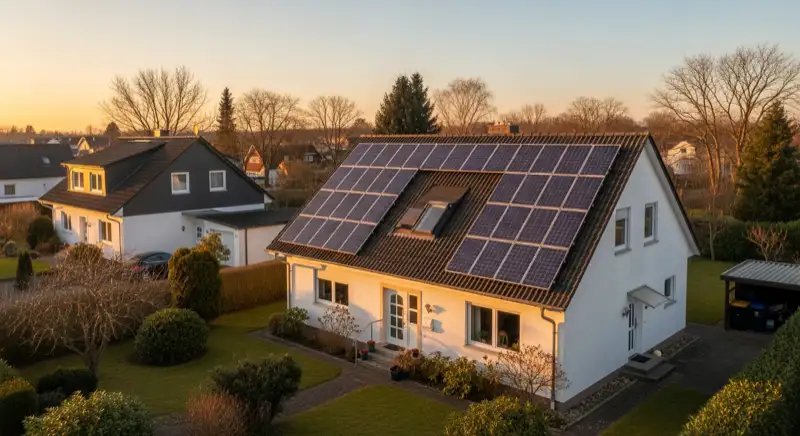 Einfamilienhaus mit Solaranlage auf dem Dach in Grönenberg, Melle