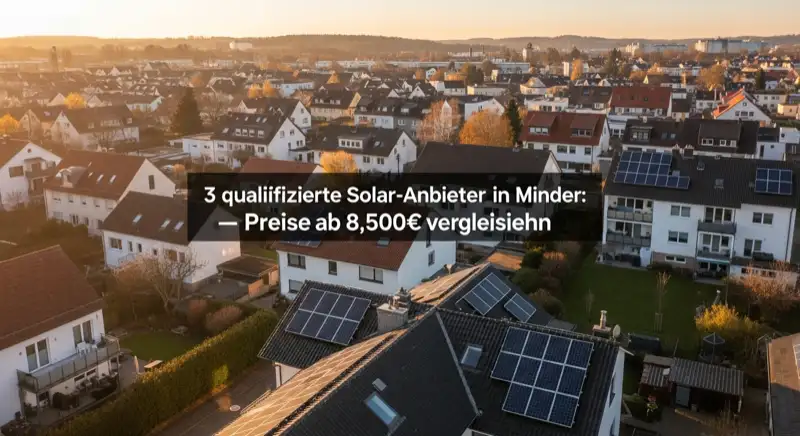 Aerial drone view of typical German residential neighborhood with mixed roof types, red and dark roof tiles, gardens visible, sunny day