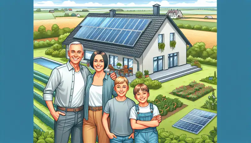 Familie vor ihrem Haus mit Solaranlage in Mönchengladbach