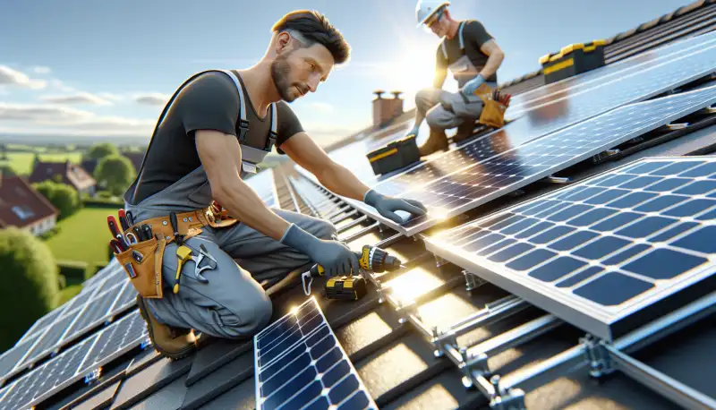 Professionelle Montage von Solarmodulen auf einem Dach in Mönchengladbach