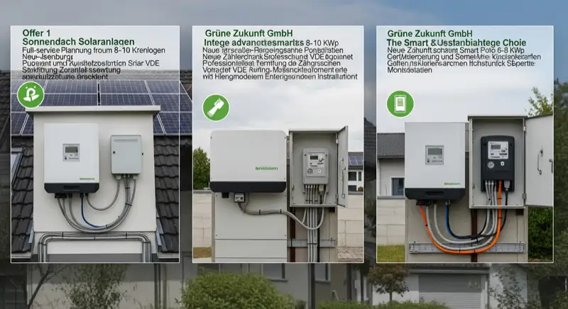 Modern German electrical meter cabinet (Zählerschrank) with smart meter and solar inverter connection, clean technical installation