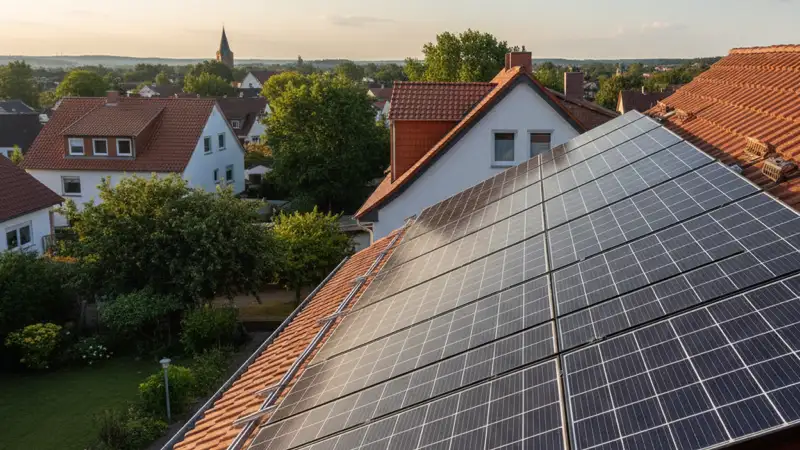 Nahaufnahme von Solarmodulen auf einem Neumünsteraner Dach