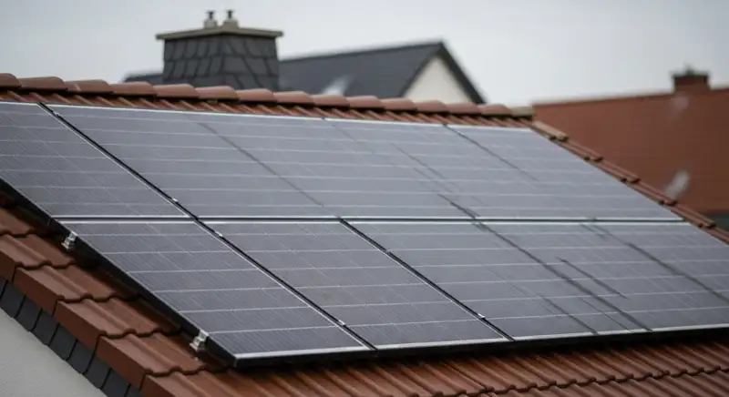 Solarinstallateur montiert PV-Module auf Einfamilienhaus-Dach in Neunkirchen