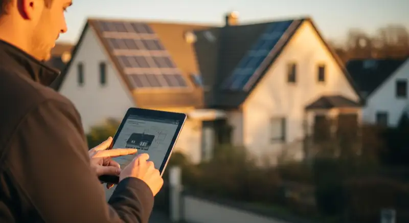 Moderner Batteriespeicher an einer Hauswand montiert, sauber verkabelt mit LED-Anzeige, im Technikraum eines Neustadter Einfamilienhauses