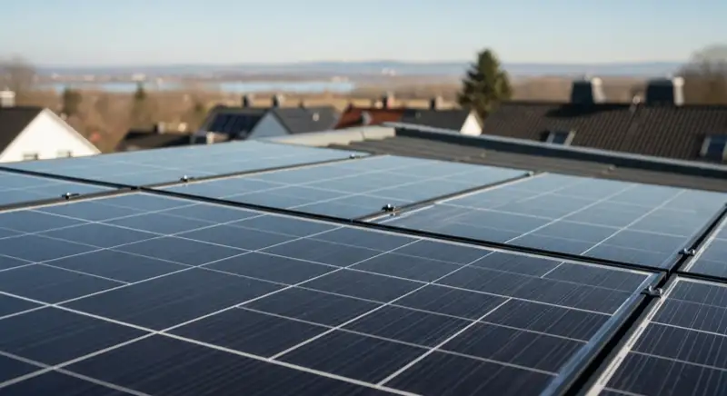 Hochwertige monokristalline Solarmodule auf Einfamilienhaus-Dach in Neuwied mit Blick auf die Rheinebene