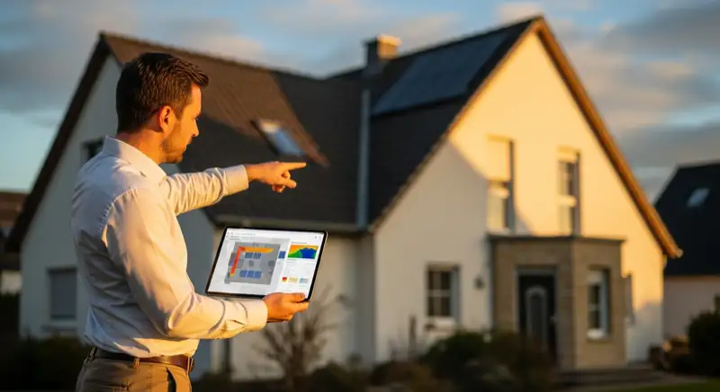 Moderner Batteriespeicher an einer Hauswand montiert, sauber verkabelt mit LED-Anzeige, im Technikraum eines Neuwieder Einfamilienhauses