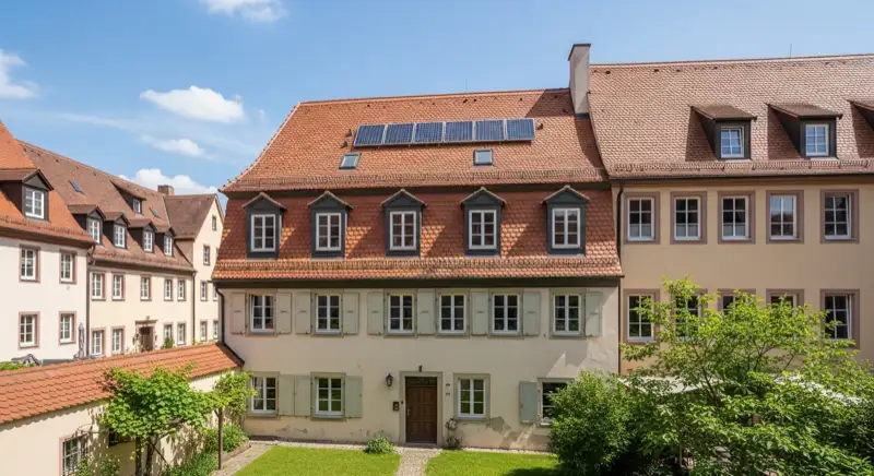 Historisches Fachwerkhaus in der Nürnberger Altstadt mit traditioneller Dachlandschaft