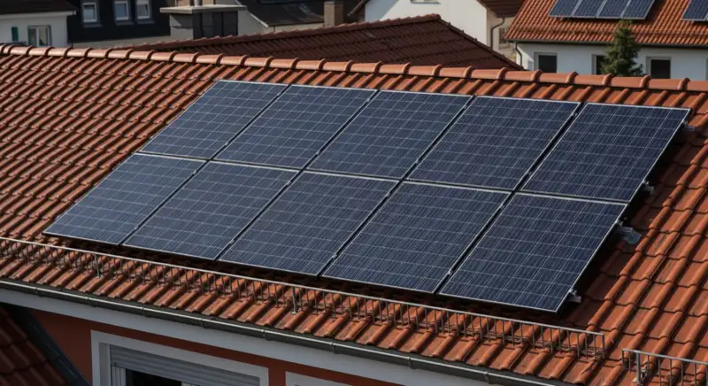 Geneigte Einfamilienhausdächer mit Solarmodulen in Nürtingen