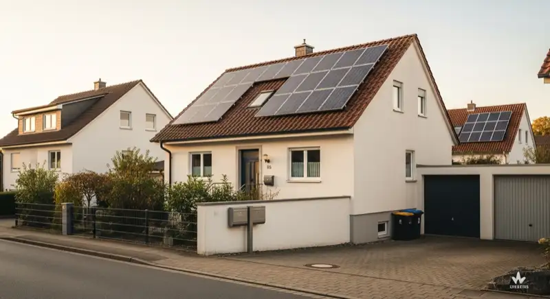 Wohnhaus in Nürtingen mit Solaranlage auf dem Dach und Wallbox in der Einfahrt