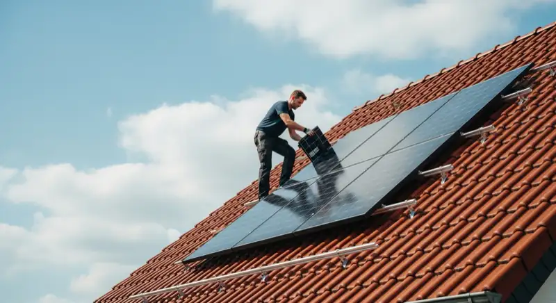 Solartechniker bei der Installation einer PV-Anlage auf einem Osnabrücker Dach