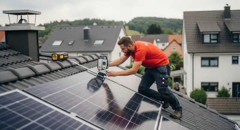 PV-Installateur vermisst Dach eines Reutlinger Einfamilienhauses mit Messgerät