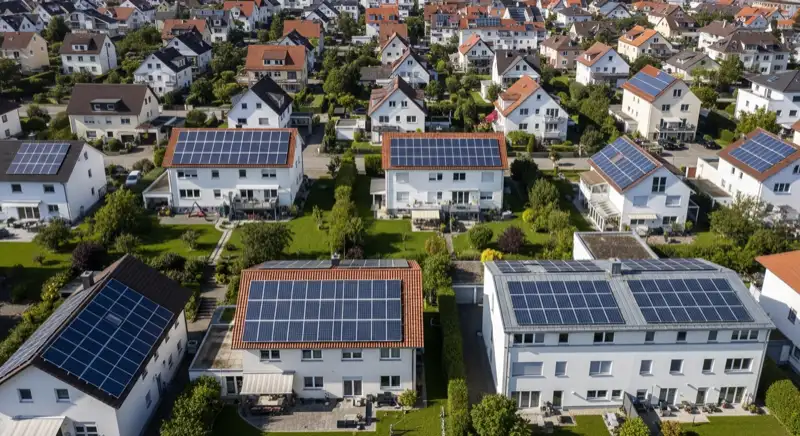 Einfamilienhäuser in Reutlinger Wohngebiet mit Solaranlagen auf verschiedenen Dachtypen
