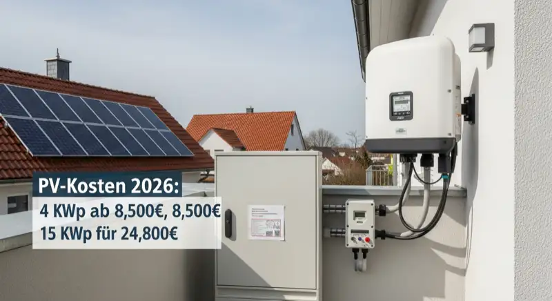 Modern German electrical meter cabinet (Zählerschrank) with smart meter and solar inverter connection, clean technical installation