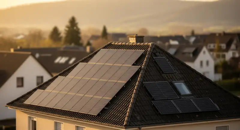 Einfamilienhausdach mit Solaranlage im Saaletal bei Rudolstadt