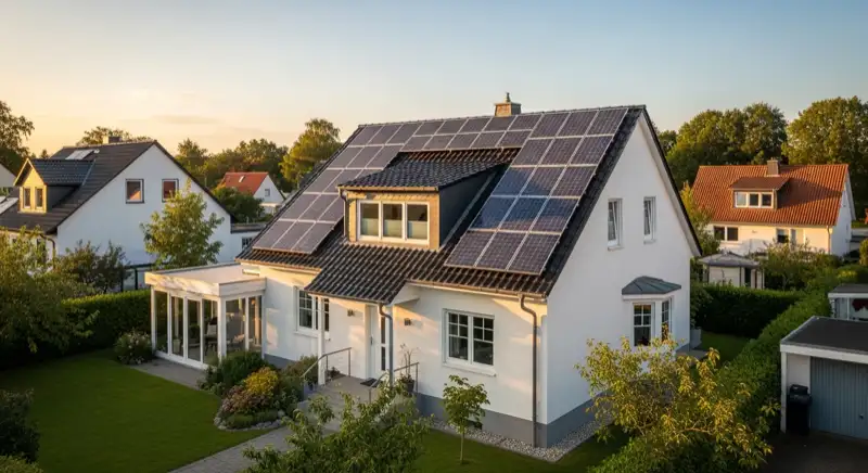 Solaranlage auf einem Schweriner Einfamilienhaus mit typischer norddeutscher Backstein-Architektur