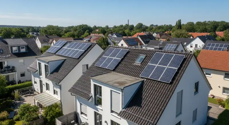 Mehrfamilienhaus im Stendaler Stadtsee mit PV-Modulen auf einem Flachdach