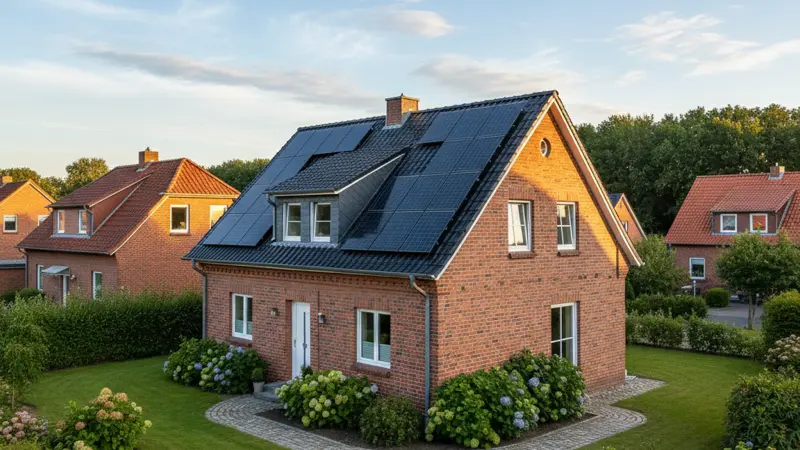 Solaranlage auf einem Stralsunder Einfamilienhaus mit typischer norddeutscher Backstein-Architektur