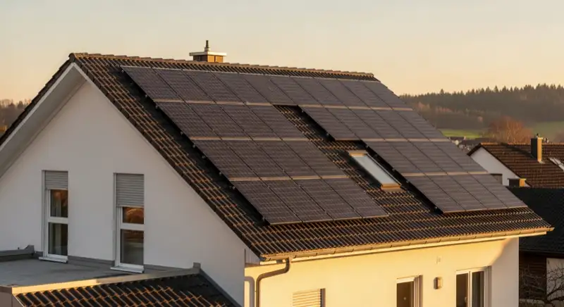 Einfamilienhausdach mit installierter Solaranlage in Torgauer Kleinstadtlage