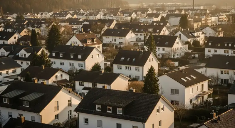 Wohngebiete in Ulm mit verschiedenen Bauformen, typische Einfamilienhäuser und Dachstrukturen aus der Luft