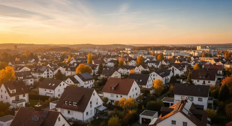 Wohngebiete in Ulm mit verschiedenen Bauformen, typische Einfamilienhäuser und Dachstrukturen aus der Luft
