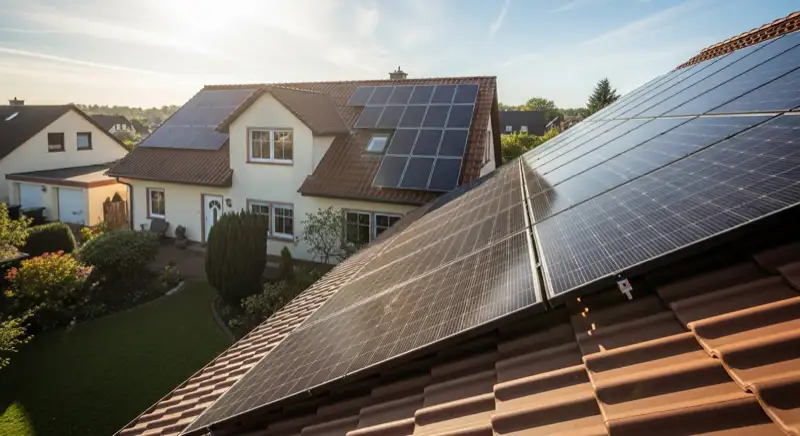 Geneigtes Einfamilienhausdach in Warstein mit montierten Solarmodulen