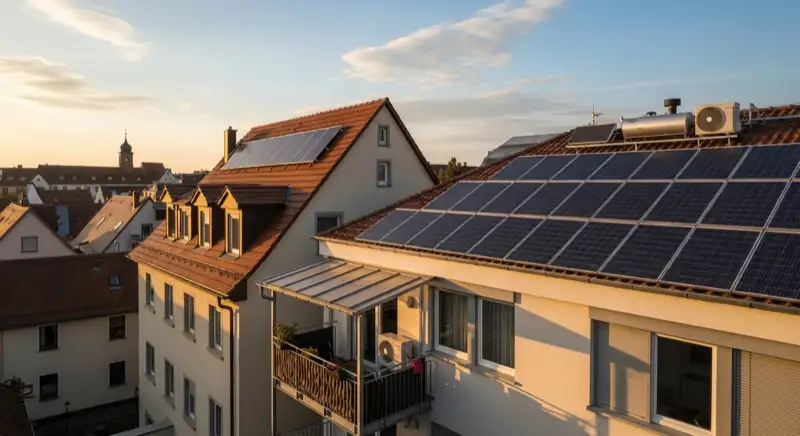 Weinheimer Altstadt mit historischen Fachwerkhäusern und moderner Solaranlage auf Satteldach