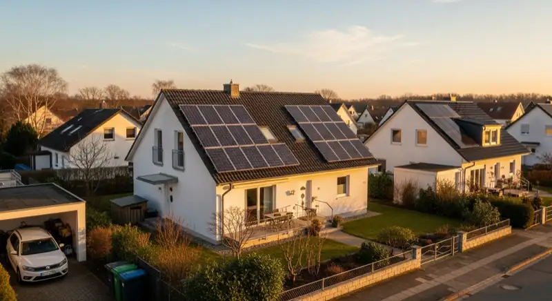 Einfamilienhaus mit Solaranlage in einem typischen Wolfsburger Wohngebiet