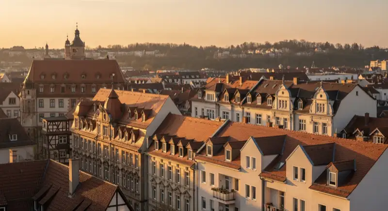 Verschiedene Würzburger Wohnviertel mit typischen Dachformen für Solaranlagen