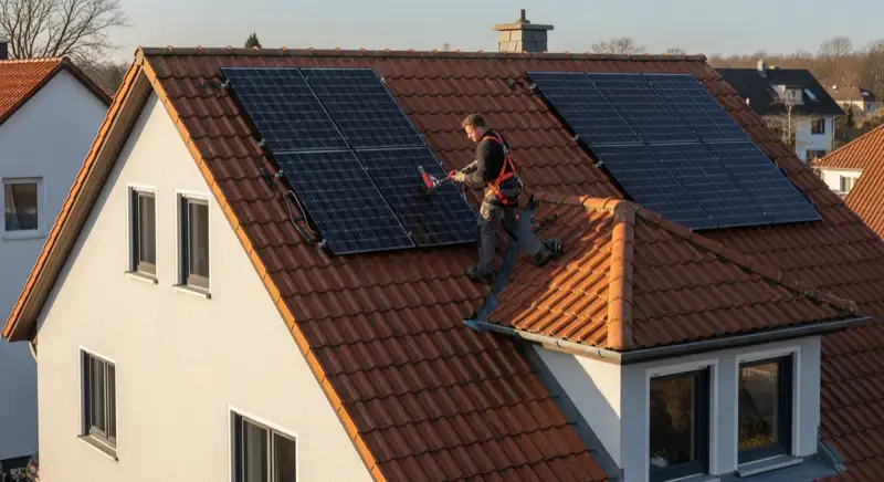 Moderner Batteriespeicher installiert in einem Würzburger Hauswirtschaftsraum