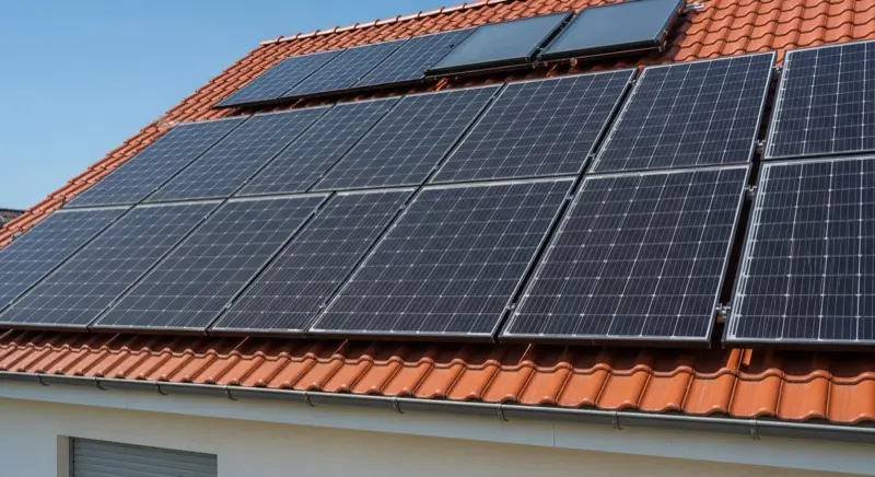Solarmodule auf einem Einfamilienhaus-Dach