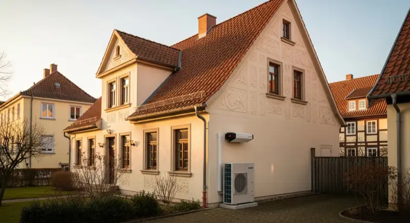 Altbauhaus in der Altenaer Altstadt mit unauffälligem Wärmepumpen-Außenbereich