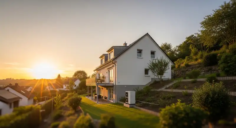 Einfamilienhaus am Hang im Lennetal in Altena mit Wärmepumpen-Außeneinheit