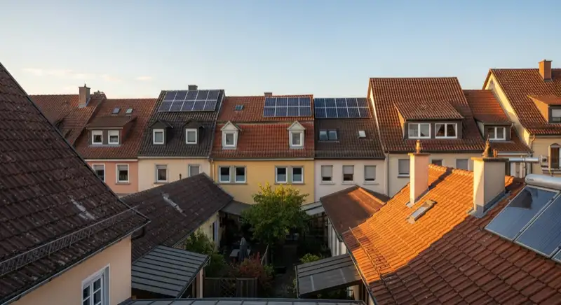 Historische Häuserzeile in der Amberger Altstadt mit sichtbarer Dachlandschaft