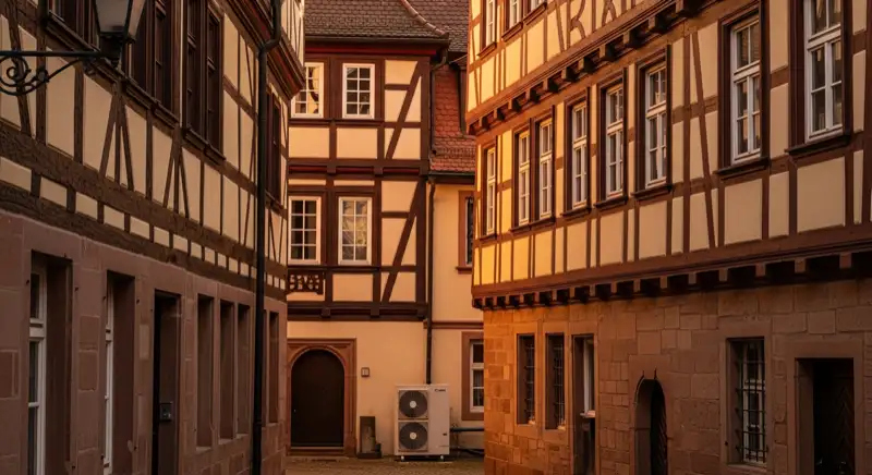 Historische Fassaden in der Ansbacher Altstadt mit Fachwerk und Sandstein