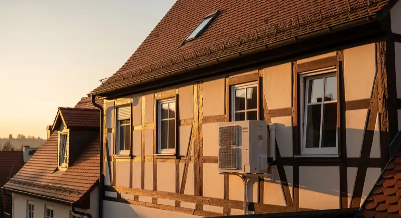 Fachwerkhaus in der Attendorn Altstadt mit diskret platzierter Wärmepumpen-Außeneinheit