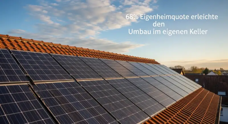 Close-up of photovoltaic solar panels installed on a traditional German Satteldach (gabled roof), blue sky with some clouds