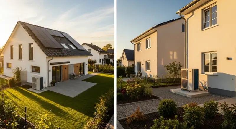 Moderner Neubau in Bad Honnef mit Wärmepumpe neben Terrasse und Garten