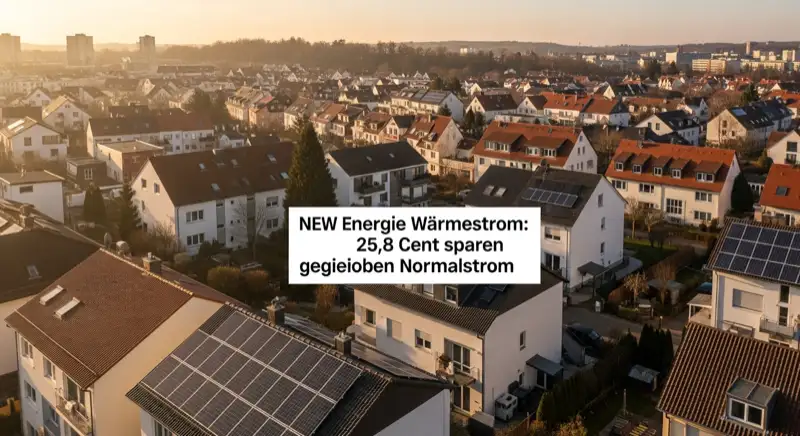 Aerial drone view of typical German residential neighborhood with mixed roof types, red and dark roof tiles, gardens visible, sunny day