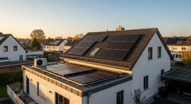 Einfamilienhaus in Bielefeld-Sennestadt mit moderner Luft-Wasser-Wärmepumpe im Garten