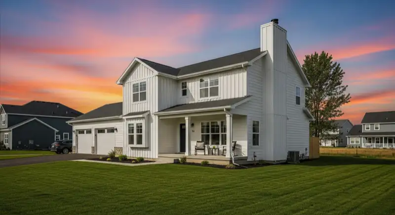 Einfamilienhaus in Böblingen mit Photovoltaikanlage auf dem Dach und Wärmepumpen-Außeneinheit im Garten