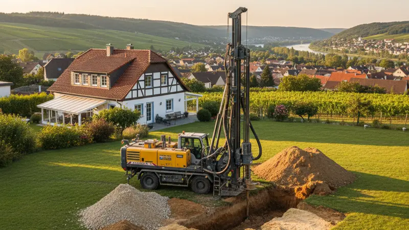 Fachhandwerker installiert Luft-Wasser-Wärmepumpe an einem Bonner Altbau