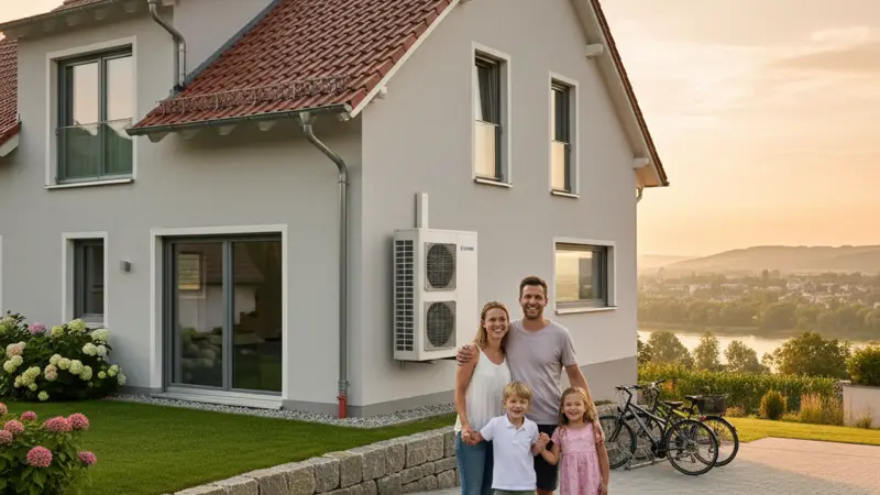 Erdwärmebohrung im Garten eines Bonner Einfamilienhauses im Rheintal