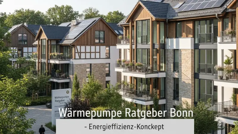 Bonner Familie vor Einfamilienhaus mit Wärmepumpe im Garten