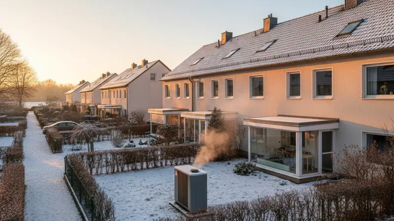 Braunschweiger Familie vor Einfamilienhaus mit Wärmepumpe