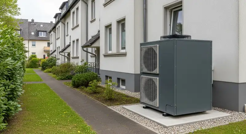 Servicetechniker wartet Wärmepumpen-Außengerät in Bremen