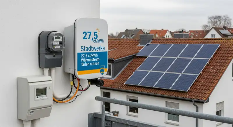 Modern German electrical meter cabinet (Zählerschrank) with smart meter and solar inverter connection, clean technical installation