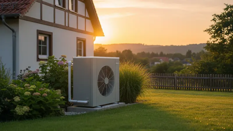 Typische Dortmunder Zechensiedlung mit modernem Wärmepumpen-Außengerät