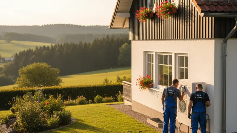 Fachbetrieb installiert Wärmepumpe in einem Düsseldorfer Eigenheim