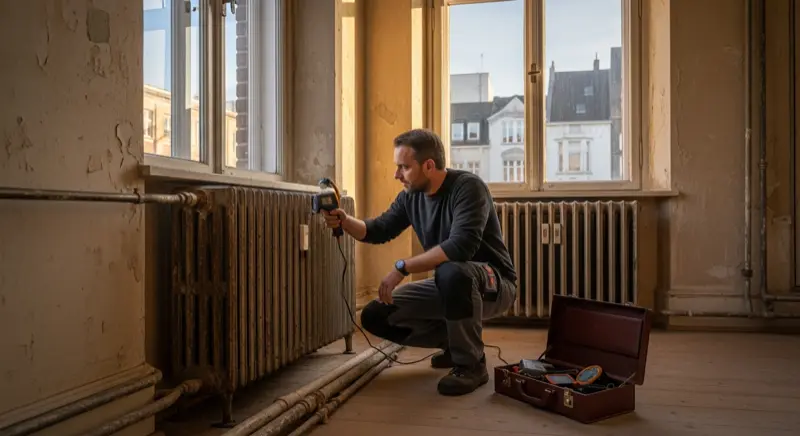 Heizungsbauer installiert Wärmepumpe an Duisburger Einfamilienhaus